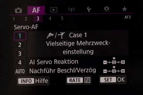 Canon R6 AF-Menü 3 – Servo-AF