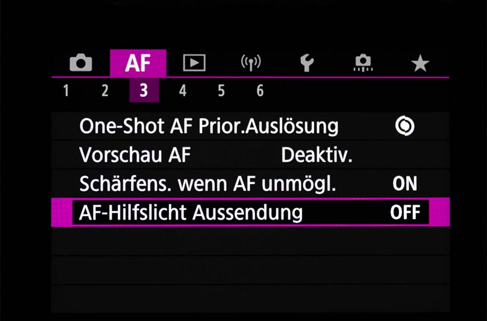 canon R7 af menü