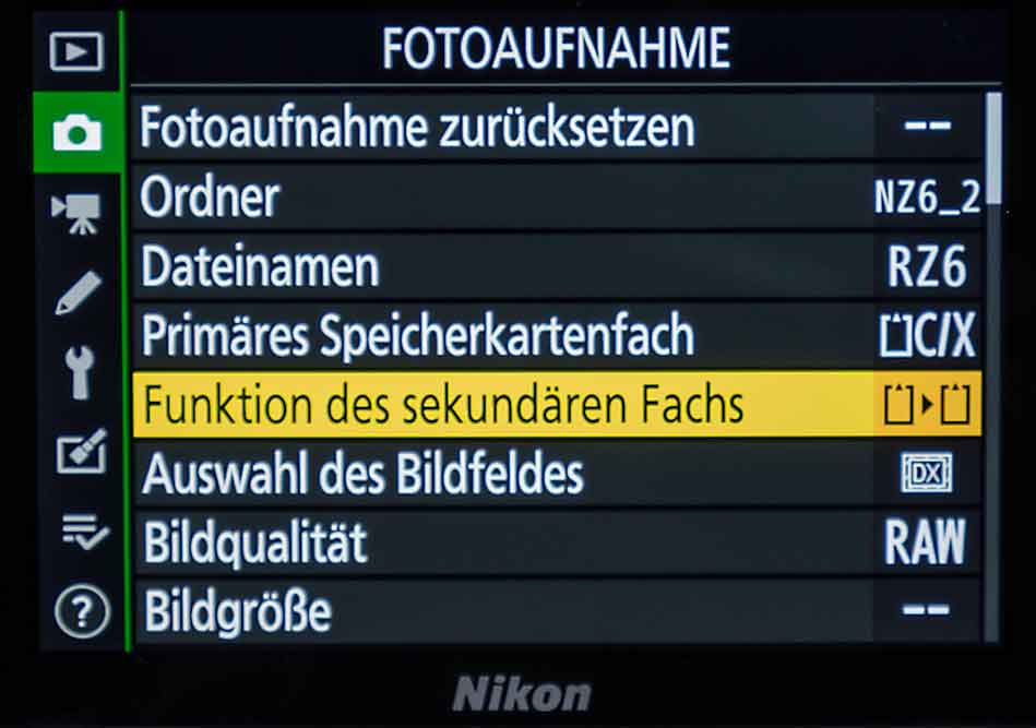 Nikon z6 II fotoaufnahmemenü einstellen