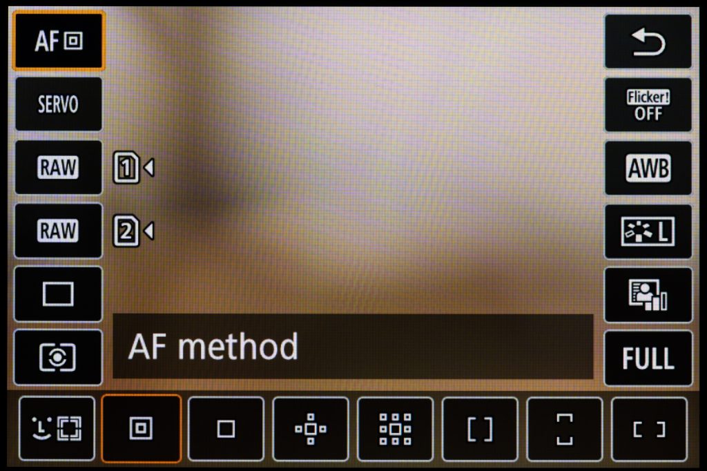 Canon R6 Quick-Menü mit AF-Methoden