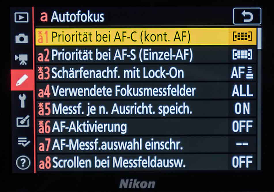 AF Einstellungen Nikon z6 II