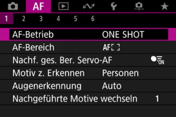 canon r8 af menü