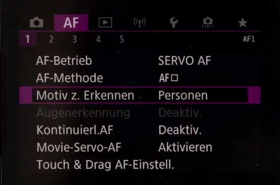 Canon R6 AF-Menü 1