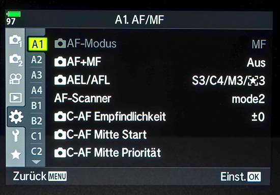 AF Einstellung Olympus OMD