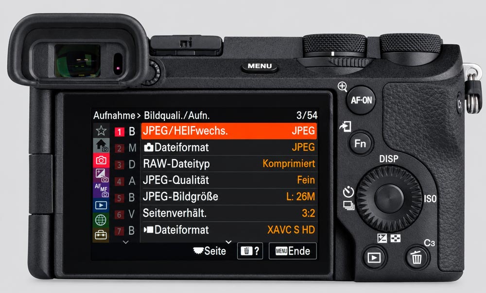 Menü der Sony a6700, Registerkarte Aufnahme