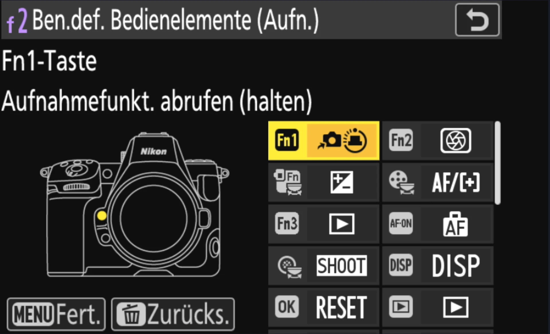 Funktionstasten im Nikon-Z8-Menü belegen