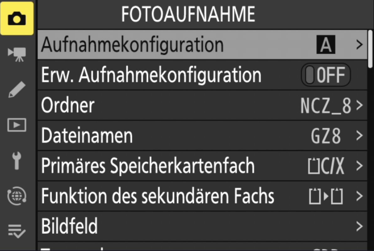 Nikon Z8 Fotoaufnahmemenü einstellen
