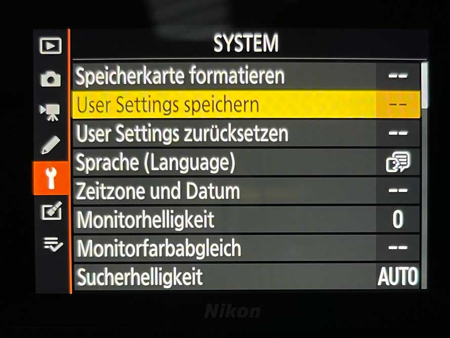 Nikon z cameras user settings